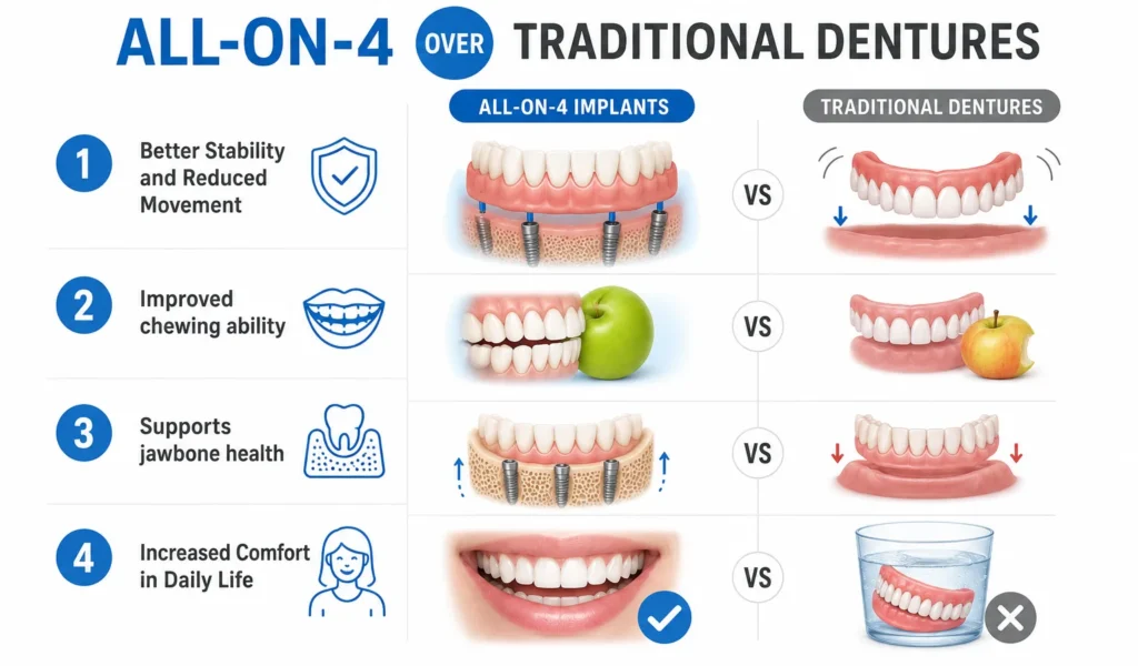 All-on-4 implants over traditional dentures