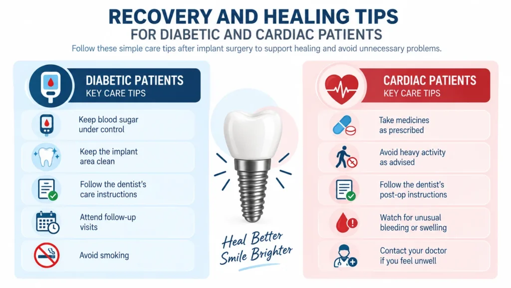 Dental Implant Recovery Tips for Diabetic and Cardiac Patients Dental Implant Recovery Tips for Diabetic and Cardiac Patients